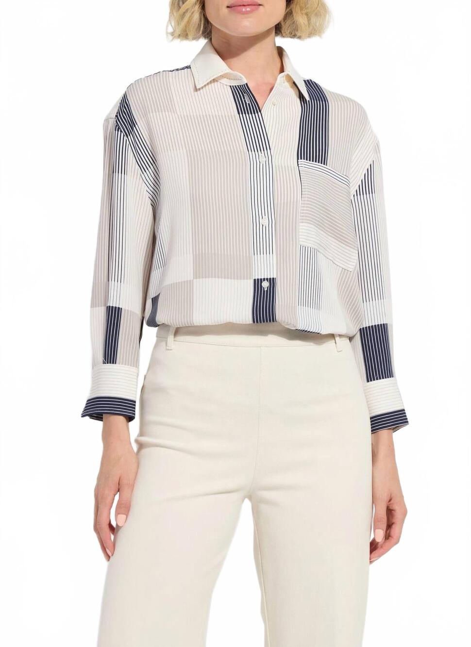 NEW LYSSE striped collage cropped shirt in oat